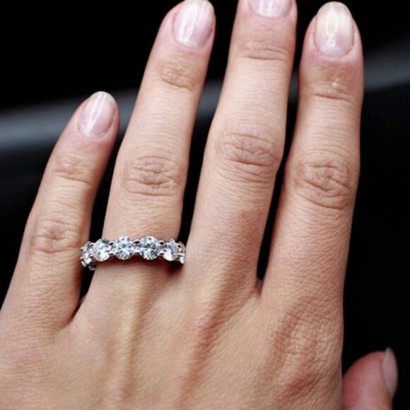 Round Moissanite Wedding Ring Full Eternity Band Stackable Tennis 9 NWT - Picture 10 of 11